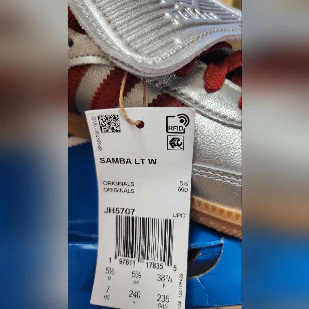adidas Samba Metallic Silver and Burgundy Women's Sneakers - Picture 2 of 5